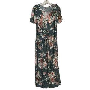 Xhiliration Medium Floral Boho Short Sleeve Lightweight Jumpsuit Y2